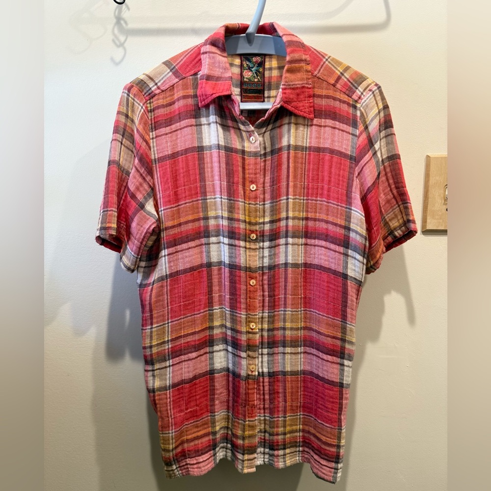 Johnny Was Red and Brown Plaid Casual Shirt